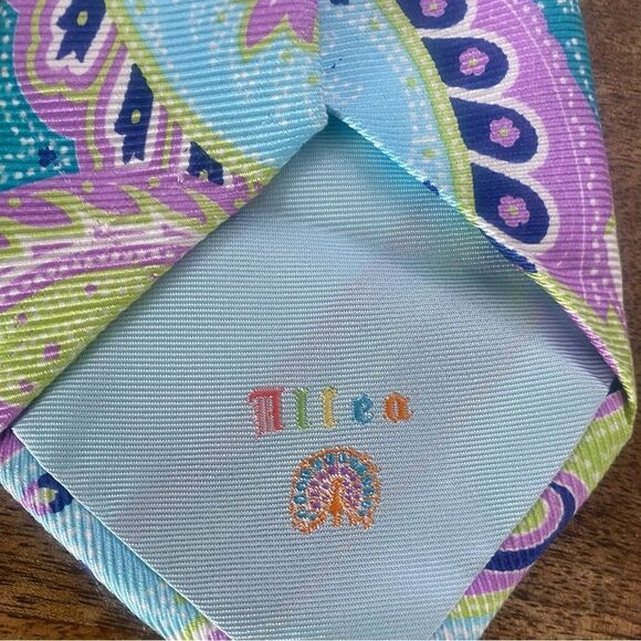 Vintage Allea spring pastel silk neck tie extra long - Picture 2 of 5